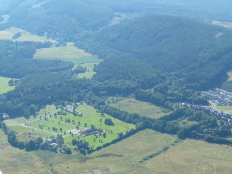 Aerial view of Kilvean Cemetery and Crematorium, near Inverness, looking SW.