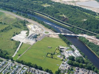 Near aerial view of the West Link Road and Holm Mills Bridge, Inverness, under construction, looking NW.