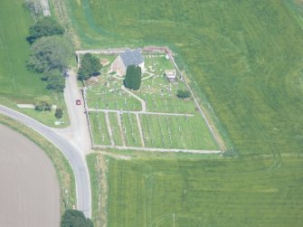 Near aerial view of St Michael's Church and Graveyard, Newhall, Black Isle, looking NE.