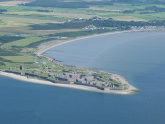 Oblique aerial view of Fort George and part of Ardersier, looking SE.