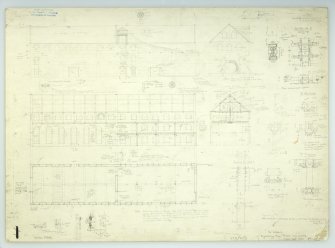 Annotated Elevations, section and details of Engineering Shop.