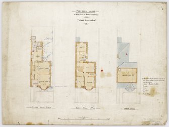 Aberdeen, Bon Accord Street, General.
Plans for proposed house on West side of Bon Accord Street.
Insc: 'Proposed House on West Side of Bon Accord Street for Thomas Maclean Esq. 1891. Ground Floor Plan; First Floor Plan; Attic Plan'.