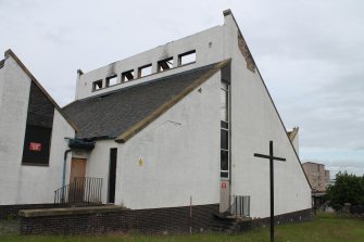 Historic building recording, Church, E elevation, General view, St Paul's Roman Catholic Church, Pennywell Road (4 Muirhouse Avenue), Muirhouse, Edinburgh