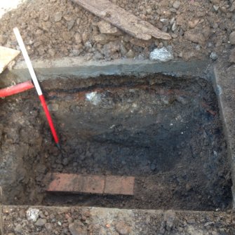 Watching brief, S facing section of junction box trench to depth of 0.75m, Abbey Coffee Shop, Buccleuch Street, Melrose