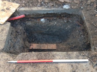 Watching brief, Mid-excavation shot of junction box to depth of 0.9m, Abbey Coffee Shop, Buccleuch Street, Melrose