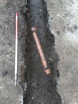 Watching brief, Ceramic drainage pipe at 0.4m depth to rear of coffee shop building, Abbey Coffee Shop, Buccleuch Street, Melrose