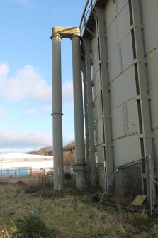 Historic building recording, General view of base of pipes to N side, Gasholder, Greenbank Crescent, Aberdeen