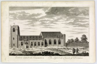 Dunkeld, Dunkeld Cathedral.
Engraved view of cathedral.
Insc: 'Ecclesia Cathedralis Calidoniae. The Cathedrall Church of Dunkell.'