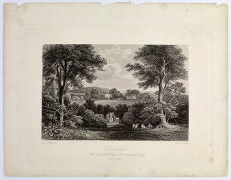 Photographic copy of an engraved view of Donibristle, Fife.
Insc: 'James Stewart. Joseph Swan. Donibristle. The Seat of the Right Hon.ble  Earl of 
Moray. Fife-shire.'
Nelson Collection

