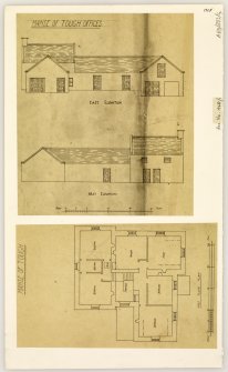 First floor plan of manse and elevation of offices.