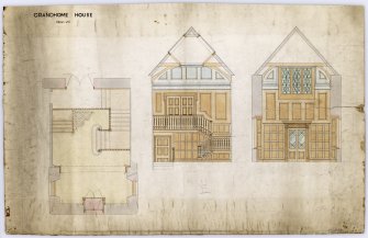 Aberdeen, Grandhome House.
Drawing of plan and interior staircase and entrance doorway.
Insc: 'Grandhome House 1922-23'.