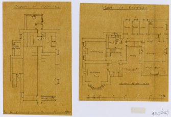 Plan of church and ground floor plan of manse.