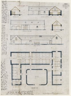 Plan, elevations and sections of steading for Robert Craighead's farm.