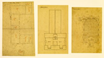 Gallery plan of church.  Attic floor plan of manse.