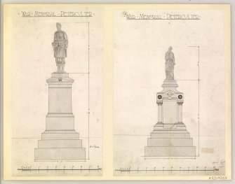 Peterculter, War Memorial.
Scale drawings of elevations of designs for memorial.
Titled: 'War Memorial - Peterculter'