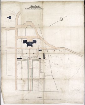 Aberdeen, Culter House.
Sketch plan of house and gardens.
Titled: 'Culter & State; Sketch plan shewing Gardens & House'.