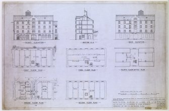 Aberdeen, Clarence Street (& Lime Street), Northern Agriculture & Lime Co. Ltd.
Scale drawing of plans, elevations and sections.
Titled: 'Northern Agric. & Lime Co. Ltd. Buildings at Clarence & Lime Streets. Drawing of No.23 on Block Plan'.
Insc: 'Front Elevation; Section A.-A.; Back Elevation; First Floor Plan; Third Floor Plan; Fourth Floor (Attic) Plan; Ground Floor Plan; Second Floor Plan'.