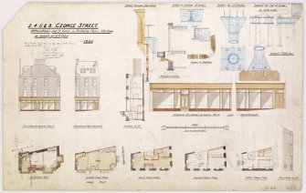 Aberdeen, 2,4,6 and 8 George Street
Floor plans, elevations and sections for the Tyler Premises, including a list of contractors.
Insc: '2,4,6, and 8 George Street. Alterations for H. Cave, 20, Victoria Place, Stirling on behalf of H.P Tyler 1906'.