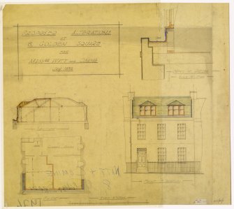 Aberdeen, 8 Golden Square.
Plan, section and elevation of no. 8 Golden Square.
Insc: 'Proposed Alterations At 8 Golden Square For Messrs Watt And Cumine, Jan. 1936'.