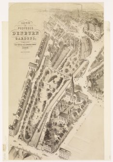 Engraved view of Denburn Gardens insc. 'Sketch of Proposed Denburn Gardens combining foot bridge with sewerage works, 1869. James Forbes Beattie.'
From F.R Macdonald & Partners Collection