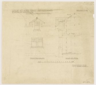 Lodge at Glen Muich.
Details of Dormer.
Titled: 'Lodge at Glen Muich. Aberdeenshire. 1/2" Detail of Dormer etc.' 'Front elevation' 'Cross Section'