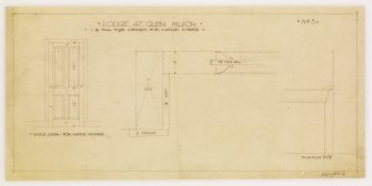 Lodge at Glen Muich.
Details of inside doors.
Titled: 'Lodge at Glen Muich. Aberdeenshire. 1" and full scale Details for inside doors' '1" Scale detail for inside doors' 'No.5'.