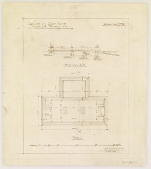 Lodge at Glen Muich.
Plan and section of foundation.
Titled: 'Lodge at Glen Muich' 'Details of foundations' 'Drawing No.9'