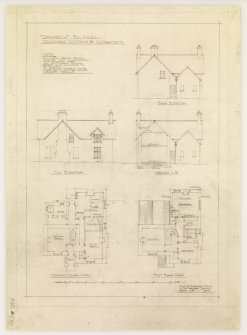 Balmoral Estate, Rebreck.
Drawing of proposed additions and alterations.
Titled: 'Rebreck Balmoral. Proposed additions and alterations' 'Back elevation' 'Side elevation' 'Ground Floor Plan' 'First Floor Plan' 'Section A.B' 'Mills and Sheperd FF R.I.B.A, 10 Tay Square, Dundee, March 29th, 1924'.
