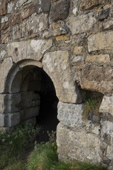 The Monk's cave,
Detail view of 15th century entrance and opening to right hand side.