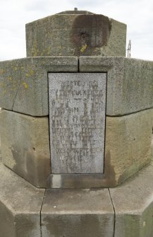 Port Seton Harbour, Colonel Thomas Cadell memorial. Inscription reads: ERECTED IN 1921 BY THE COCKENZIE AND PORT SETON FISHERMEN AND OTHER FRIENDS IN MEMORY OF COLONEL THOMAS CADELL VC, CB OF COCKENZIE; BORN 5th SEPTEMBER 1835;DIED 5TH APRIL 1919.