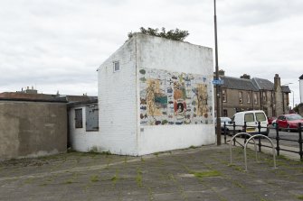 Port Seton Harbour. Wall mural from the west.