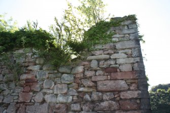 Photographic survey, Detail of S side of the wall head on NW elevation, Craiglockhart Castle