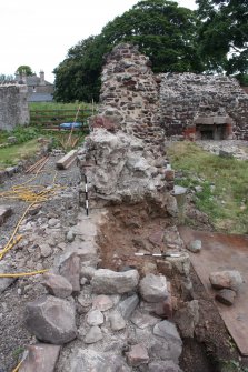 Watching brief, View of refectory wall after completion of down take, Coldingham Priory