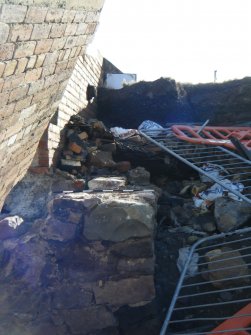 Archaeological evaluation, View of stone wall, Joppa Salt Pan Works
