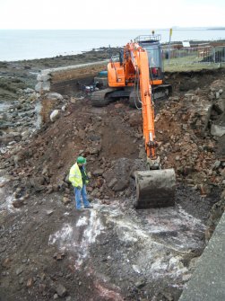 Archaeological excavation, Shot of removal of pans structures from above, Joppa Salt Pan Works