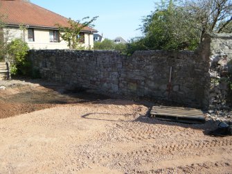 Historic building recording, View of development area showing the upstanding stone wall, Liberton House