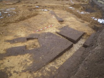 Archaeological excavation, Post-excavation shot of large feature [410], truncative [408], Balmakeith Industrial Estate