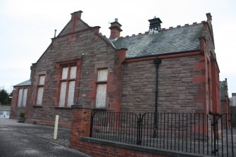 Historic building recording, General shot of the external W elevation at the SW corner, Wellbraehead Primary School, Forfar