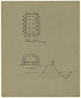 Sketch showing plan and section of granary, Castlecary Roman fort.