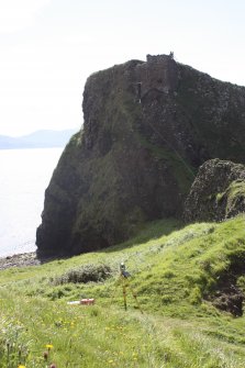 Historic Building Survey photograph, From NW, Castle on side of stack, Coroghon Castle, Canna