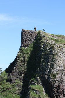Historic Building Survey photograph, From W, External W-facing elevation, zoomed out, Coroghon Castle, Canna