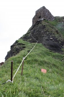 Historic Building Survey photograph, From NW, Path leading up to the entrance, Coroghon Castle, Canna