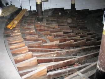 Historic building recording, Timber floor beams after the removal of the early raked floor looking S, Old Athenaeum Theatre, 179 Buchanan Street, City of Glasgow