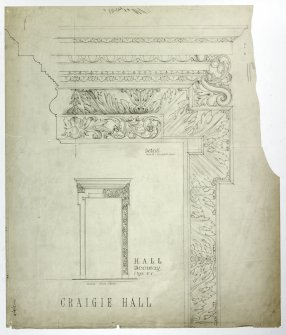 Drawing of elevation and details of hall doorway, Craigiehall House, Edinburgh.