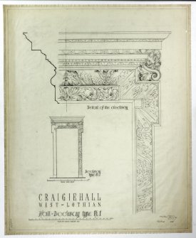 Drawing of elevation and details of hall doorway, Craigiehall House, Edinburgh.