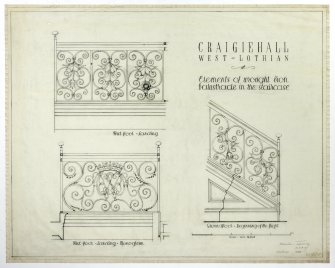 Drawing of details of wrought iron balustrade in staircase, Craigiehall House, Edinburgh.