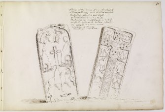 Annotated drawing of both faces of cross slab from album, page 40.