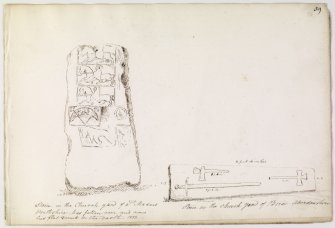 Annotated drawing of cross slab from album, page 39.