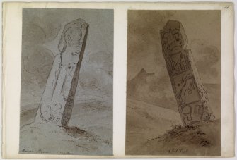 Annotated drawings of both faces of cross slab from album, page 33.