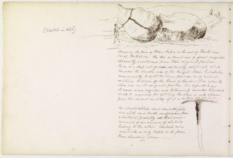 Annotated drawing of stones and section of groove in stone from album, page 60 (reverse).